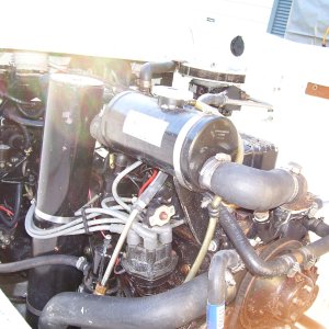 165 h.p. Mercruiser......or 250 straight 6 chevy, f/w cooled,electronic ignition, block heater keeps away exterior condensation during cold months... 