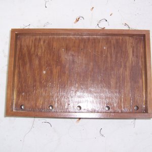 "schmoo board" bait cutting board made of PT plywood. Drilled five 1/2" holes thru so schmoo can drain off the boat.