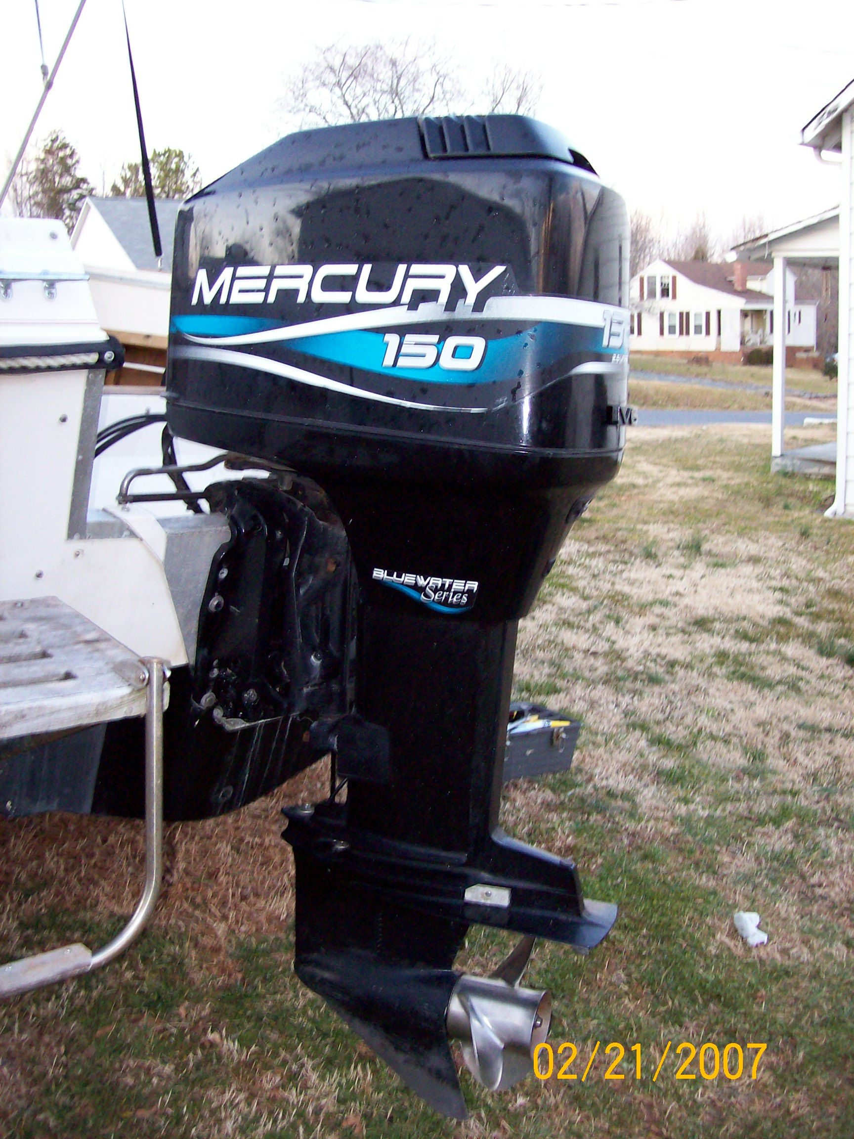 1999 Merc 150 that came on the boat when I purchased it.  It would give an overheat alarm shortly after startup, a new waterpump fixed that.