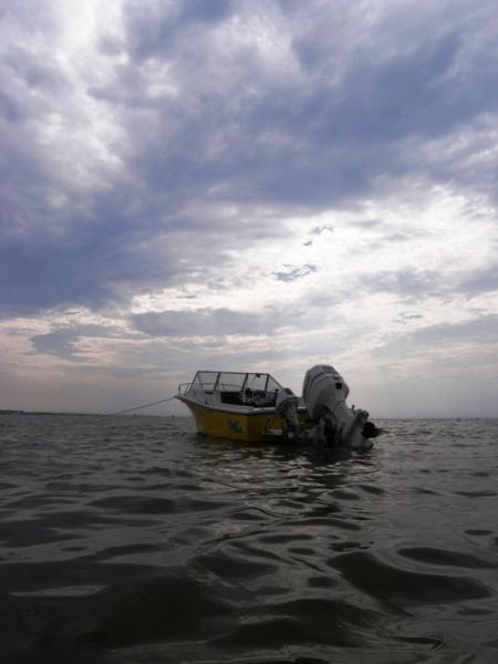 Anchored up in 2' of water, Watch Hill