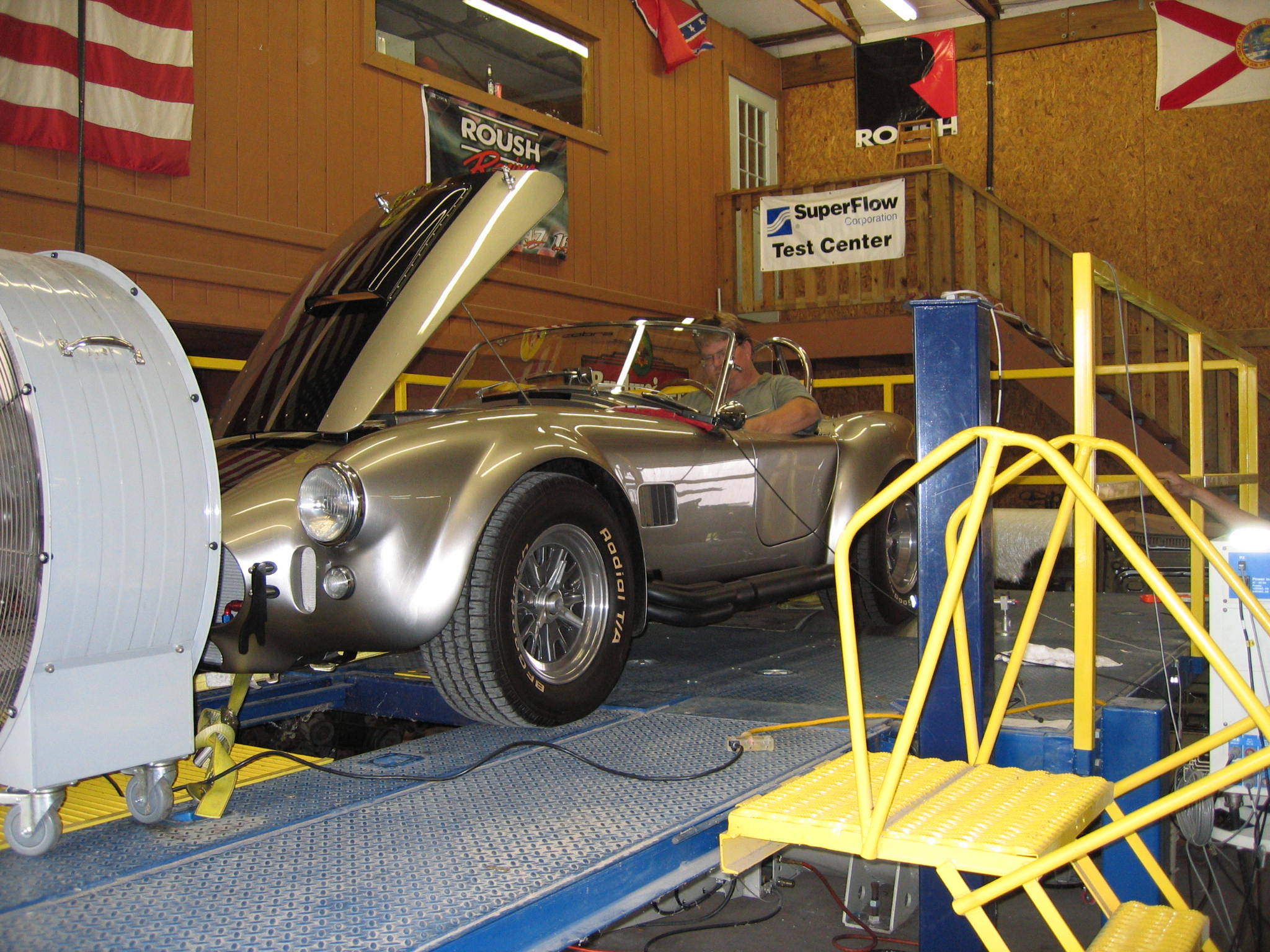 The Employee, Flogging The Boss's Cobra On the Dyno. 
330hp/360lb.ft.
Dual Quads But the cam is mild and the fours are 360 CFM - A Daily Driver
